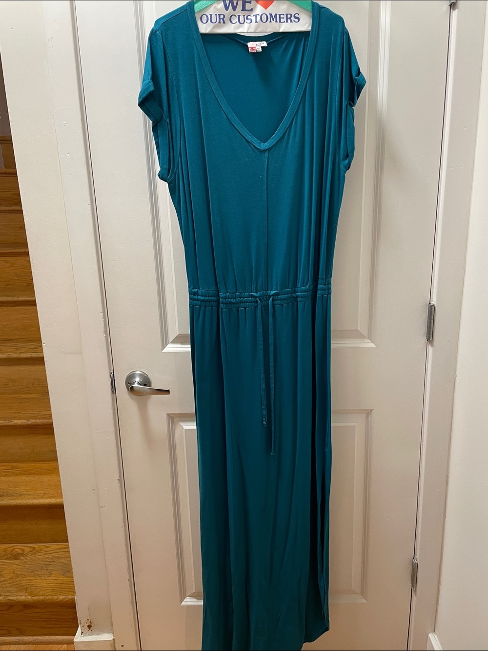 Splendid Teal V-Neck Drawstring Maxi Dress
